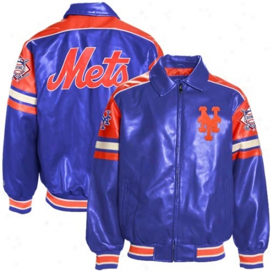 New York Mets Royal Blue Pleather Varsity Full Zip Jacket