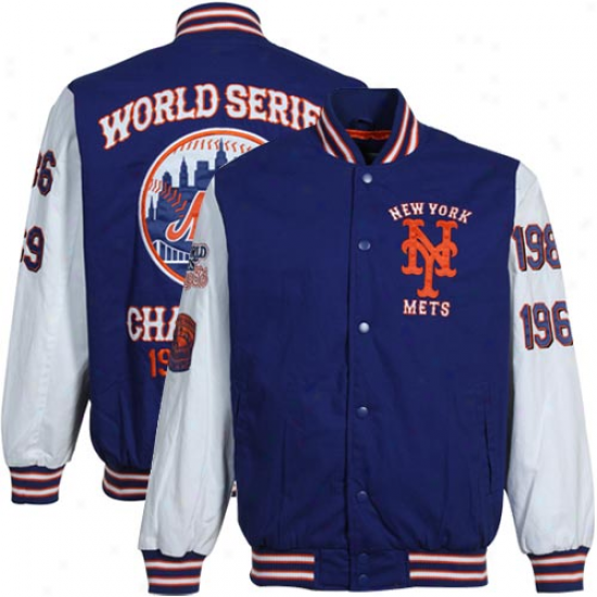 New Ykrk Mets Royal Blue-white 2x World Series Champs Commemorative Cotton Canvas Full Button Jacket