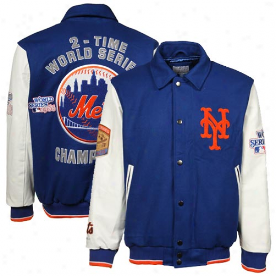 New York Mets Royal Blue-white Wool And Leather World Series Commemorative Jacket