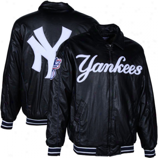 New York Yankees Black Chenille Varsity Fuax Leather Full Zip Jacket