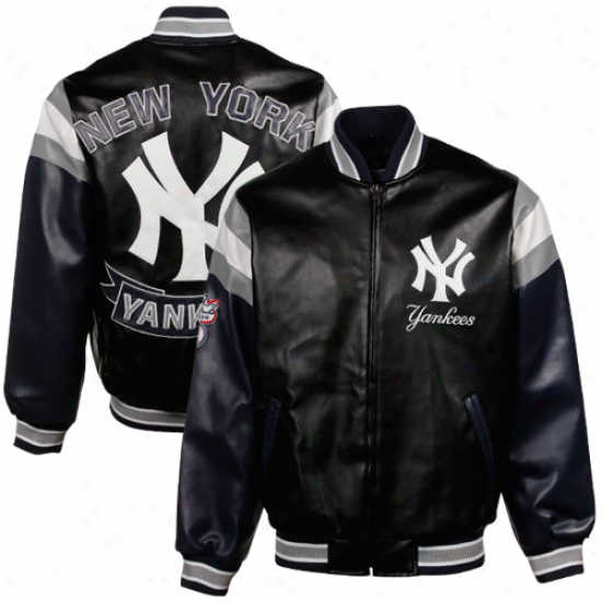 New York Yankees Black Pleather Varsity Comprehensive Zip Jacket