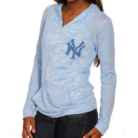 New York Yankees Ladies Hooded Slow Sleeve Premium Burnoyt T-shirt - Light Blue