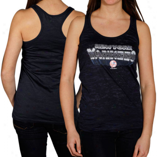 New York Yankees Ladies Navy Blue A-lin Racerback Burnout Tank Top