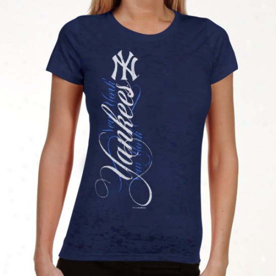 New York Yankees Ladies Navy Blue Basic Sheer Burnout Premium Crew T-shirt