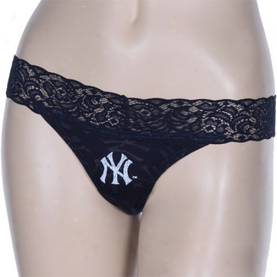 New York Yankees Ladies Navy Azure Burnout Logo Thong