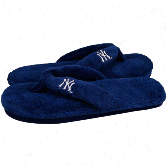 New York Yankees Ladies Navy Blue Plush Thong Slippers