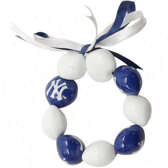 New York Yankees Ladies Royal Blue-white Kukui Beaded Braceelt