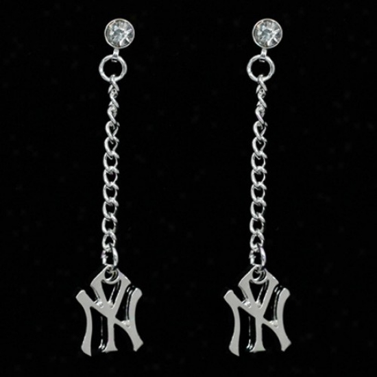 New York Yankees Ladies Silvertone Dangle Charm Post Earrings