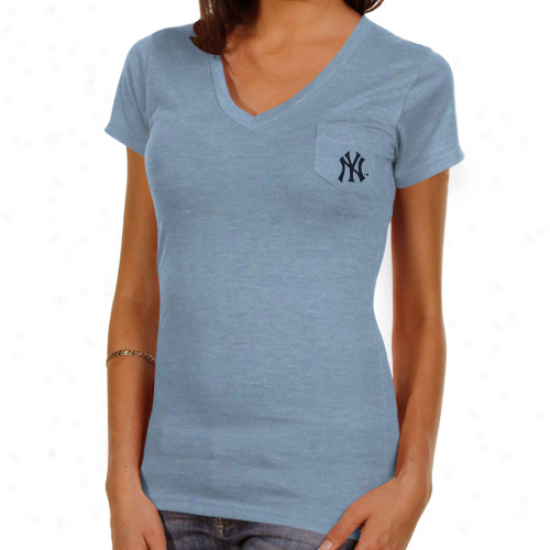 New York Yankees Ladies Spectrum Trri-blend V-neck T-shirt - Light Blue