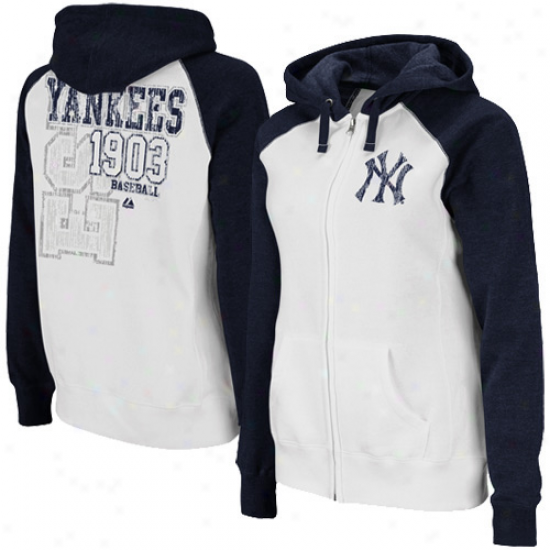 New York Yankees Ladies White-navy Blue Sport Princess Full Zip Hoodie Sweatshirt