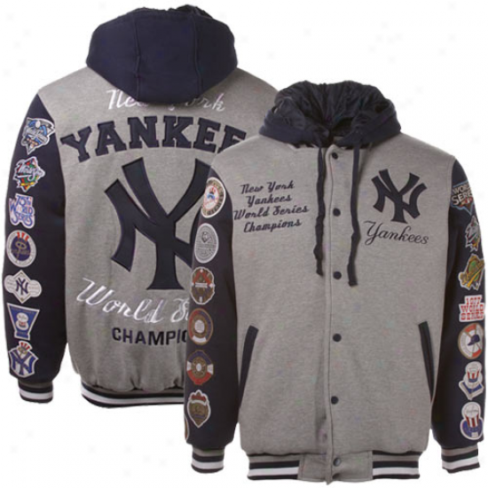 New York Yankees Navy Blue-gray Mlb 27x Champions Commemorative Fleece Full Button Jacket