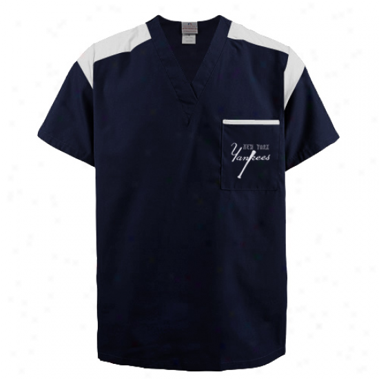 New York Yankees Navy Blue-white Shoulder Panels Unisex Scrub Top