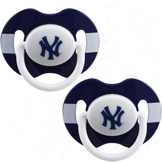 New York Yankees Navy Blue-white Striped 2-pack Team Logo Pacifiers