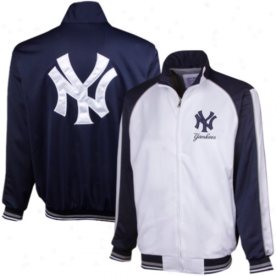 New York Yankees White-navy Blue Loyalty Full Zip Footprint Jacket