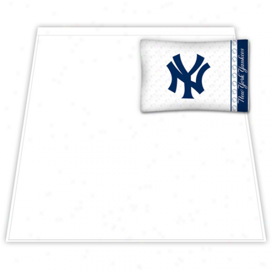 New York Yankees White Twin Sheet Set