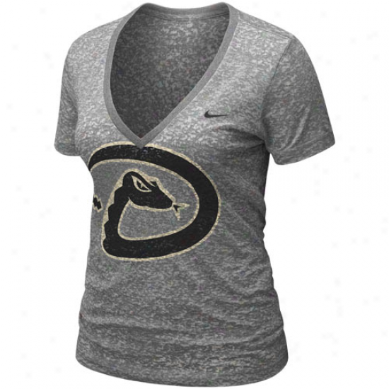 Nike Arizona Diamondbacks Ladies Ash History Burnout Premium V-neck T-shirt