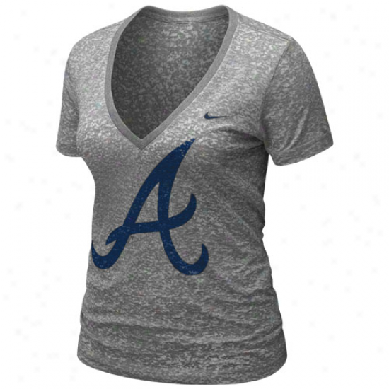 Nike Atlanta Braves Ladies Ash History Burnout Premium V-neck T-shirt