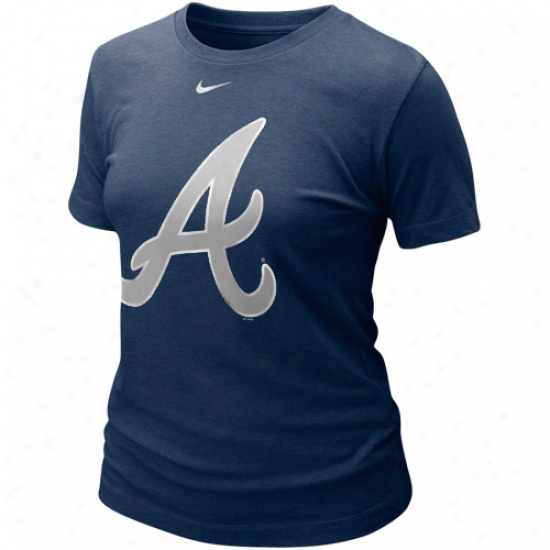 Nike Atlanta Braves Ladies Blended Graphic Tri-bledn T-shirt - Navy Blue