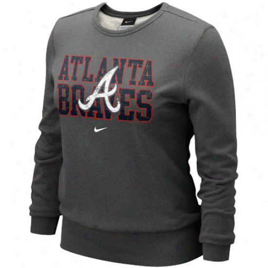 Nike Atlanta Braves Ladiez Charcoal Distressed Mlb Crew Sweatshirt