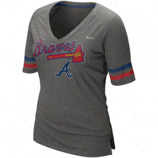 Nike Atlanta Braves Ladies Home Run Fan Premium V-neck T-shirt - Charcoal