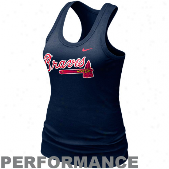 Nike Atlanta Braves Ladies Navy Blue Dri-fit Cotton Racerback Performance Cistern Top