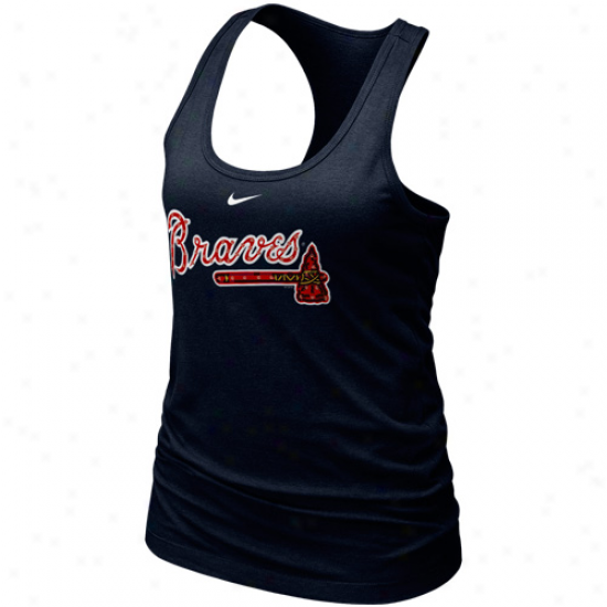 Nike Atlanta Braves Ladies Navy Livid Mlb Bling Premium Racerback Tank Top