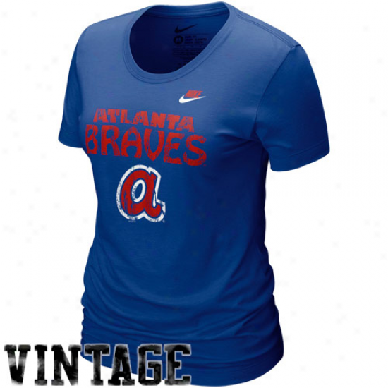 Nike Atlanta Braves Ladies Royal Blue Dugout Logo Vintage Tri-blend T-shirt