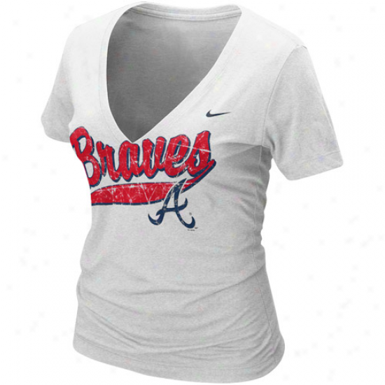 Nike Atlanta Braves Ladies White Relay V-neck Tri-blend T-shirt