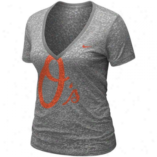 Nike Baltimore Orioles Ladies Ash History Burnout Premium V-neck T-shirt