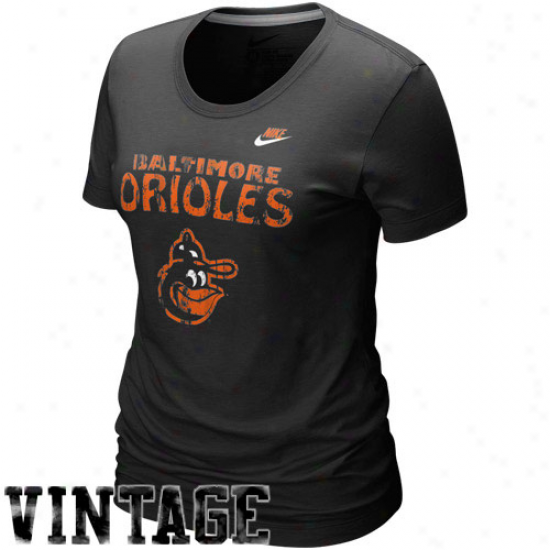 Nike Baltimore Orioles Ladies Black Dugout Logo Vintage Tri-blend T-shirt