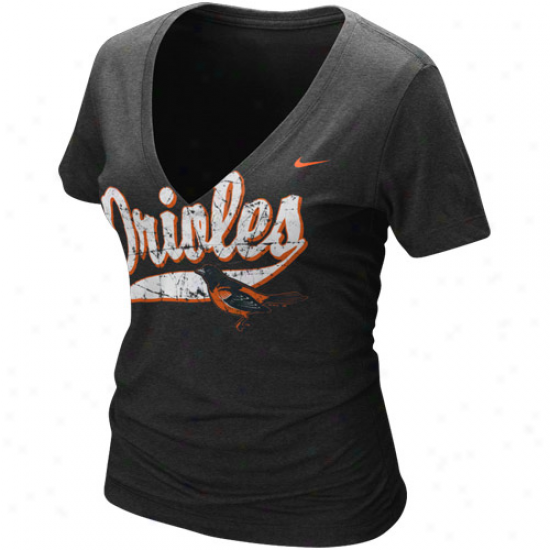 Nike Baltimore Orioles Ladies Black Relay V-neck Tri-blend T-shirt