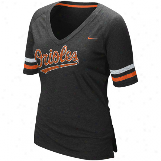 Nike Baltimore Orioles Ladies Charcoal 2011 Mlb Replica V-neck Premium T-shirt