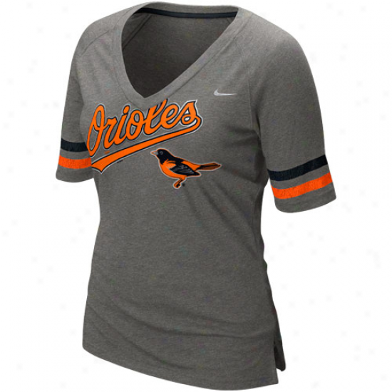 Nike Baltimore Orioles Ladies Home Run Fan Prmium V-neck T-shirt - Charcoal