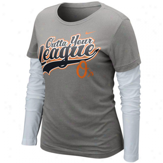 Nike Baltimore Orioles Ladies League Double Layer Long Sleeve T-shirt - Charcoal-white