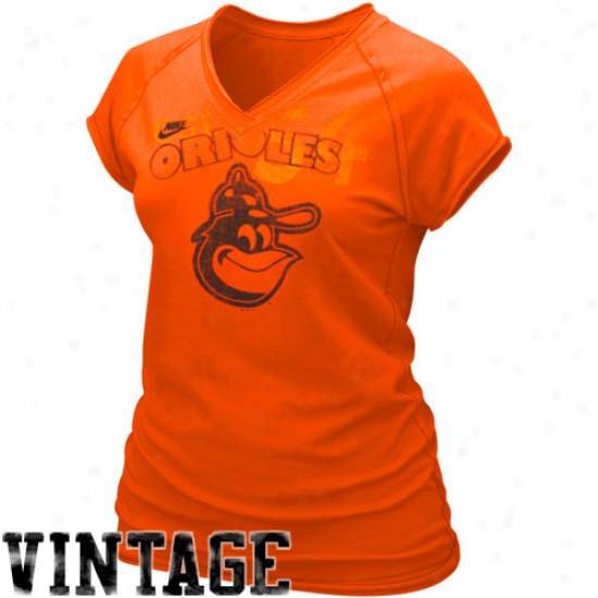 Nike Baltimore Orioles Ladies Orange Cooperstown Bases Loaded V-neck T-shirt