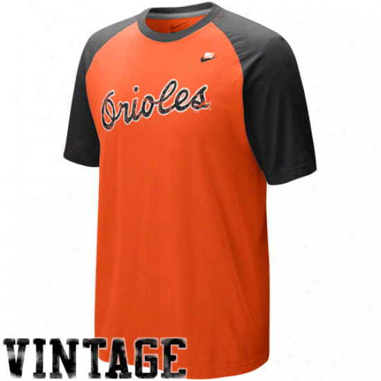 Nike Baltimore Orioles Orange-black Dugout Logo Vintage Raglan Tri-blend T-shirt