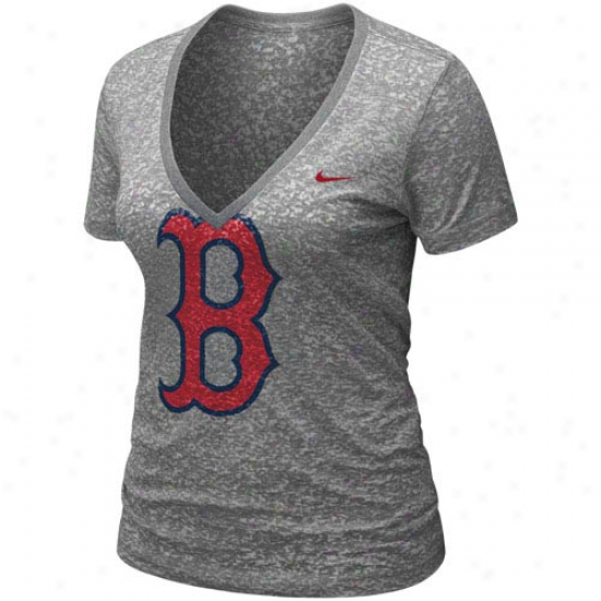 Nike Boston Red Sox Ladies Ash Account Burnout Rate above par V-neck T-shirt