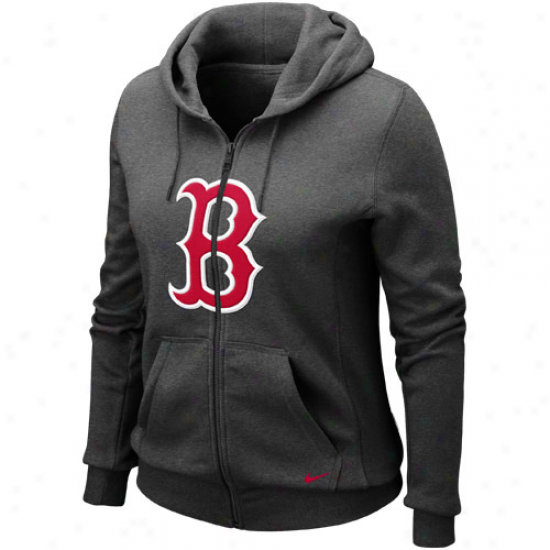 Nike Boston Red Sox Ladies Charvoal Seasonal Shije Full Zip Hoodie Sweatshirt