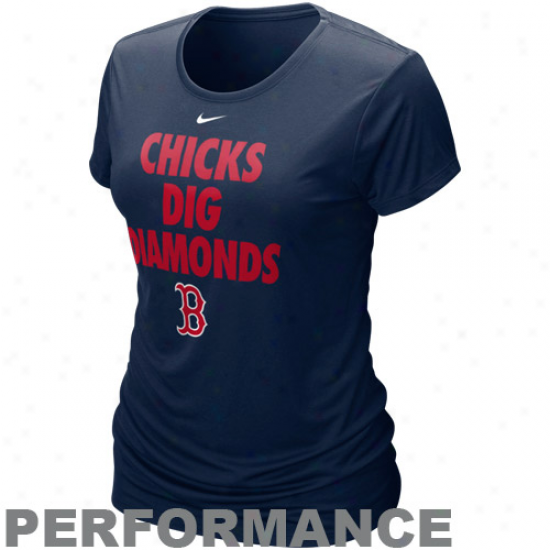 Nike Boston Red Sox Ladies Chicks Dig Diamonds Navy Blue ePrformance T-shirt