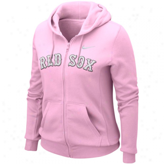 Nike Boston Rde Sox Ladies Into Seams Full Zip Hooide Sweatshirt - Pink