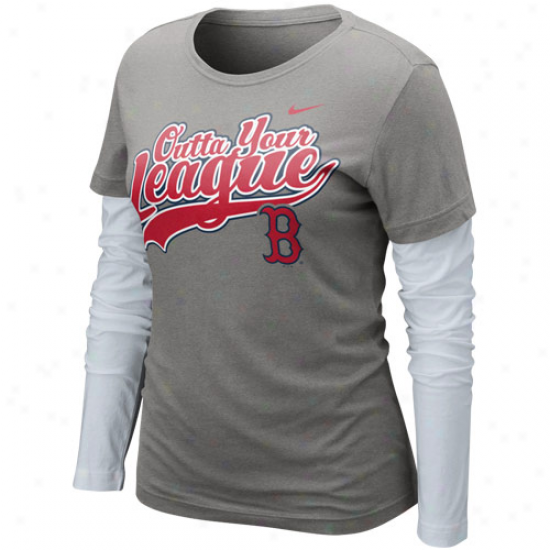 Nike Boston Red Sox Ladies League Double Layer Long Sleeve T-shirt - Charcoal-whhite