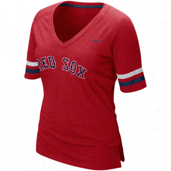 Nike Boston Red Sox Ladies Red 2011 Mlb Replica V-neck Premium T-shirt