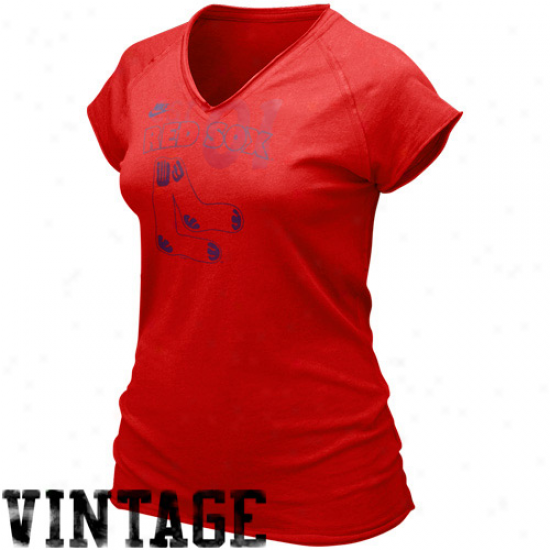 Nike Boston Red Sox Ladies Red Cooperstown Bases Loaded V-neck T-shirt