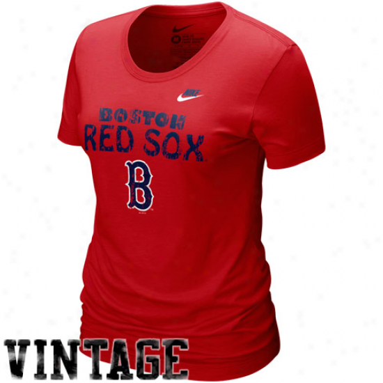 Nike Boston Red Sox Ladies Red Dugout Logo Vintage Tri-blend T-shirt