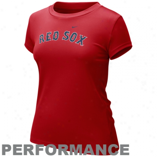 Nike Boston Red Sox Ladies Red Nikefit Logo Performance T-shirt-