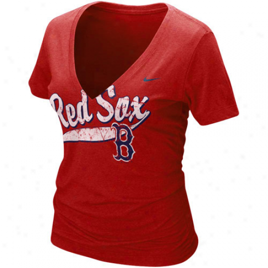 Nike Boston Red Sox Ladies Red Rela V-neck Tri-blend T-shirt