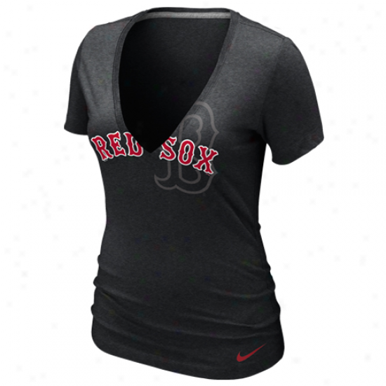 Nike Boston Red Sox Ladies Stand Out Tri-blend Grave V-neck T-shirt - Charcoal