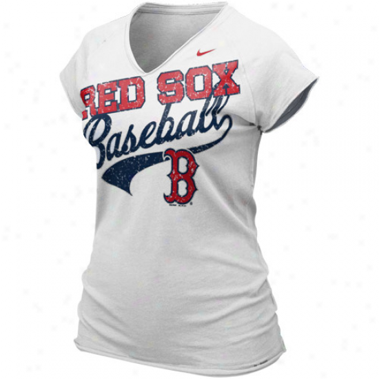 Nike Boston Red Sox Ladies White 2011 Bases Loaded V-neck T-shirt