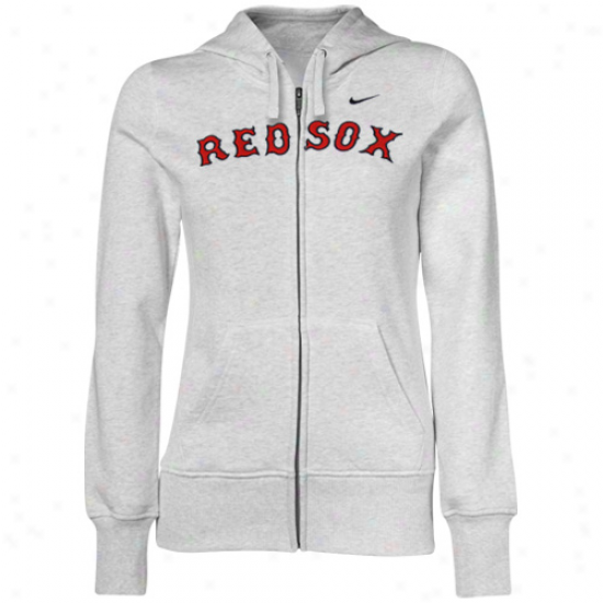 Nioe Boston Red Sox Ladies White Heather Into Seams Full Zip Hoody Sweatshirt