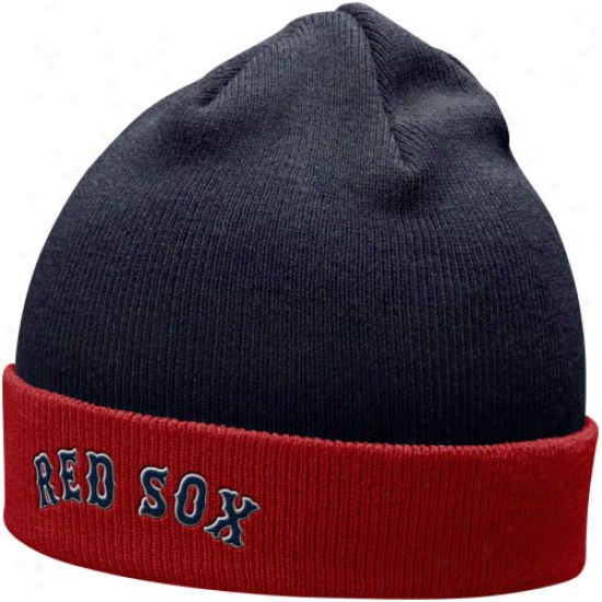 Nike Boston Red Sox Navy Blue-red Roll Top Knit Beanie